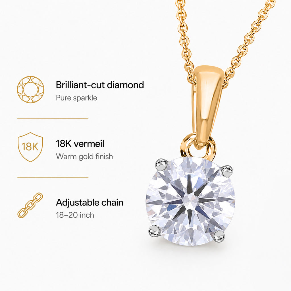 Luxuriant - Lab Grown Diamond (SI/G-H) Solitaire Pendant with Curb Chain (Size 18+2 Ext) in 18K Vermeil Yellow Gold Plated Sterling Silver 1.00 Ct._4426577_3