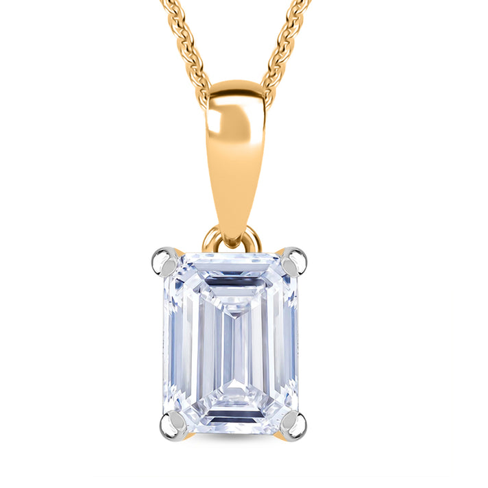 LUXURIANT 1 Ct. Lab Grown Diamond Emerald-Cut Solitaire Pendant with Curb Chain (Size 18 - 2 Ext) in 18K Vermeil Yellow Gold Plated Sterling Silver (SI-GH) 4426580 1