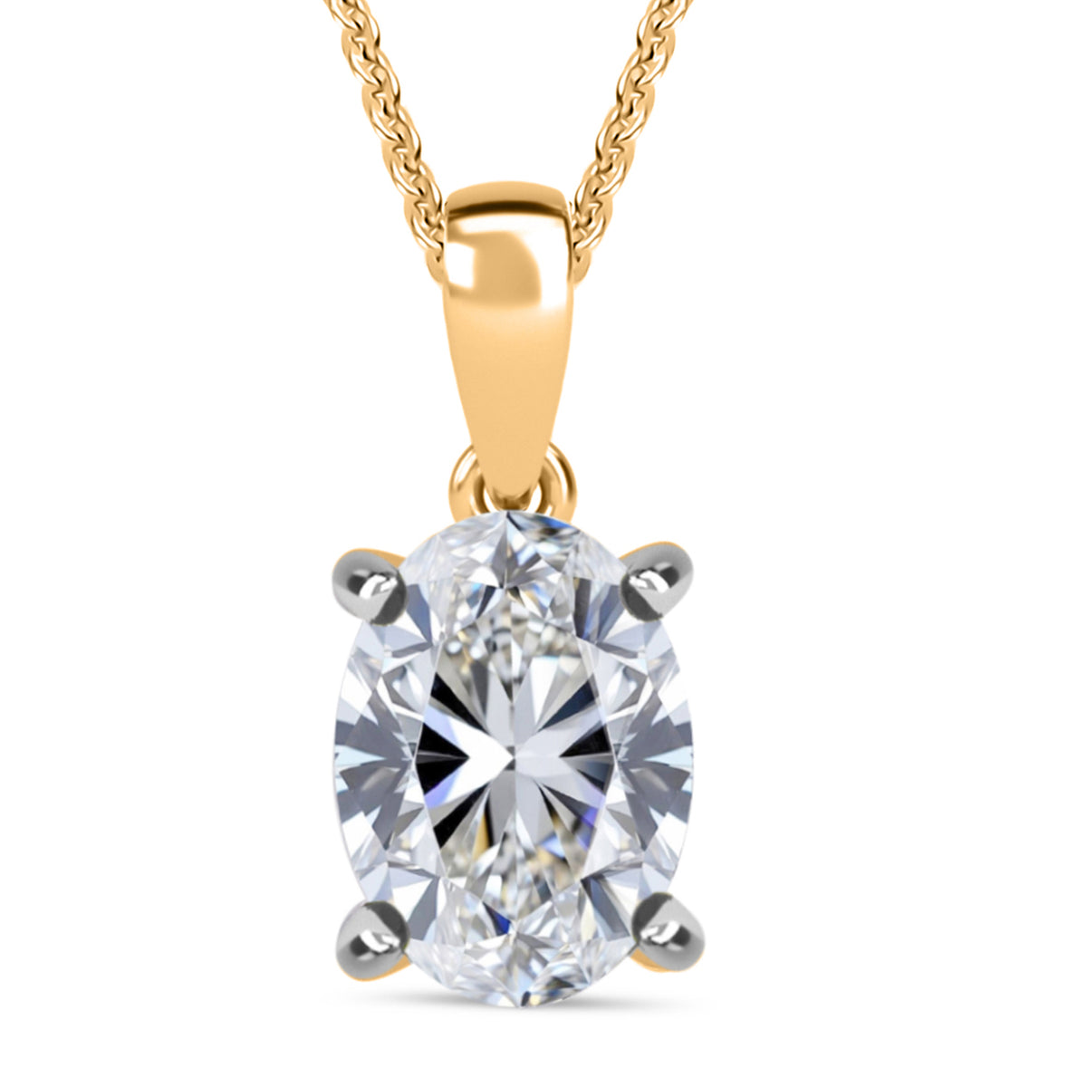 LUXURIANT 1 Ct. Lab Grown Diamond Oval-Cut Solitaire Pendant with Curb Chain (Size 18 - 2 Ext) in 18K Vermeil Yellow Gold Plated Sterling Silver (SI-GH) 4426581 0