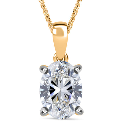 LUXURIANT 1 Ct. Lab Grown Diamond Oval-Cut Solitaire Pendant with Curb Chain (Size 18 - 2 Ext) in 18K Vermeil Yellow Gold Plated Sterling Silver (SI-GH) 4426581 1