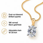 Luxuriant - Lab Grown Diamond (SI/G-H) Oval Cut Solitaire Pendant with Curb Chain (Size 18 + 2 Ext) in 18K Vermeil Yellow Gold Plated Sterling Silver 1.00 Ct._4426581_3