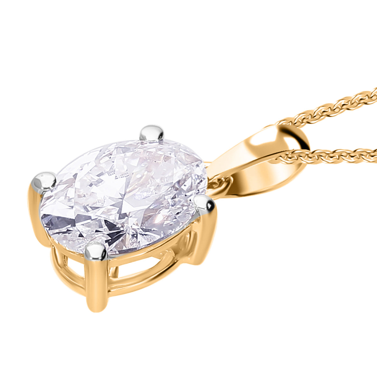 LUXURIANT 1 Ct. Lab Grown Diamond Oval-Cut Solitaire Pendant with Curb Chain (Size 18 - 2 Ext) in 18K Vermeil Yellow Gold Plated Sterling Silver (SI-GH) 4426581 5