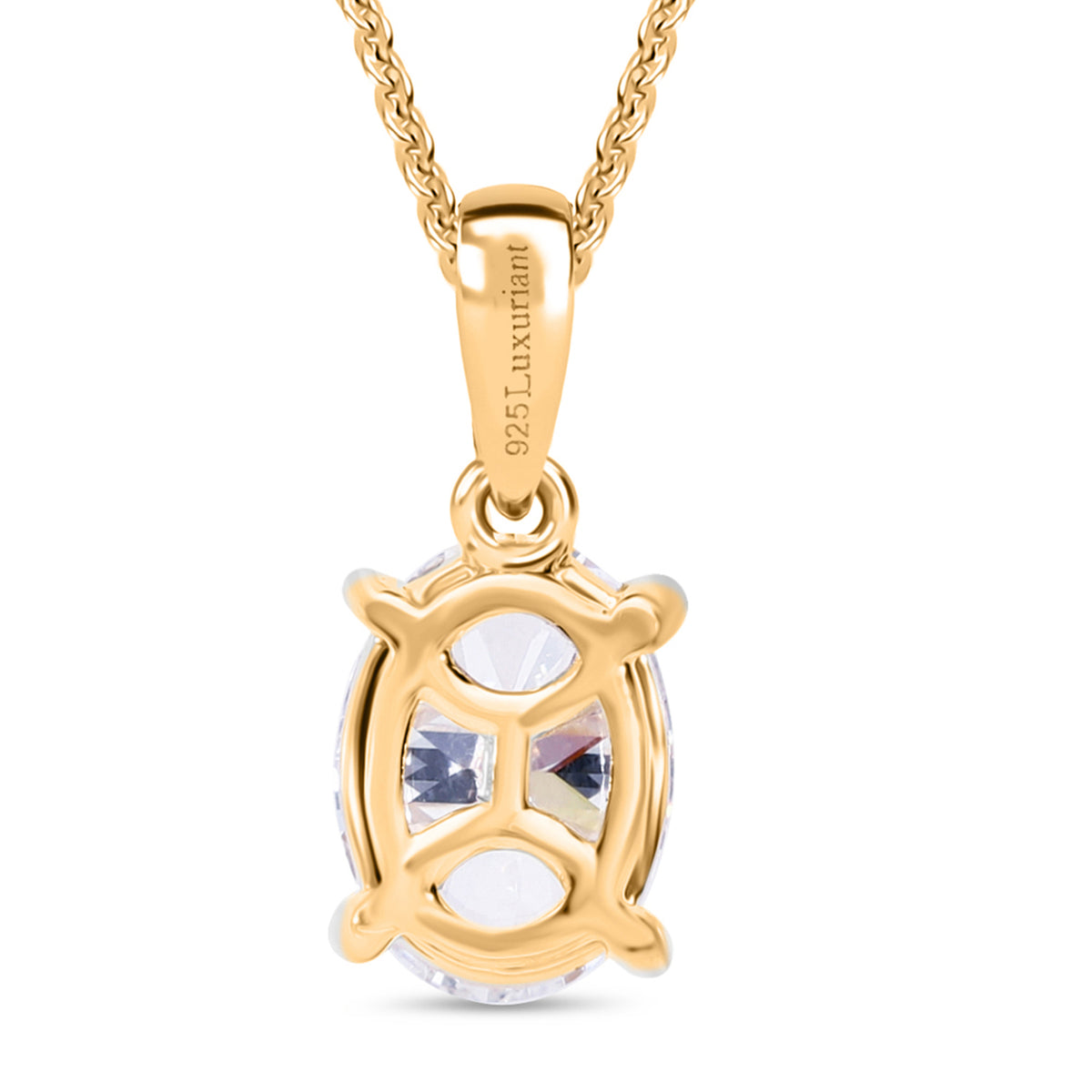 LUXURIANT 1 Ct. Lab Grown Diamond Oval-Cut Solitaire Pendant with Curb Chain (Size 18 - 2 Ext) in 18K Vermeil Yellow Gold Plated Sterling Silver (SI-GH) 4426581 6