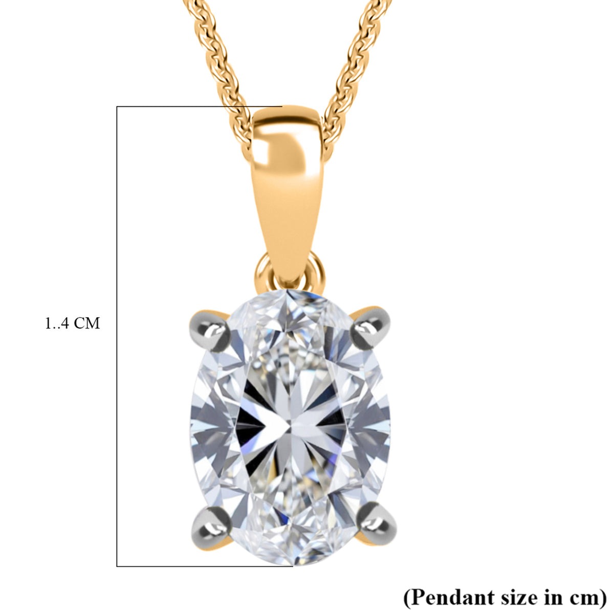 LUXURIANT 1 Ct. Lab Grown Diamond Oval-Cut Solitaire Pendant with Curb Chain (Size 18 - 2 Ext) in 18K Vermeil Yellow Gold Plated Sterling Silver (SI-GH) 4426581 7