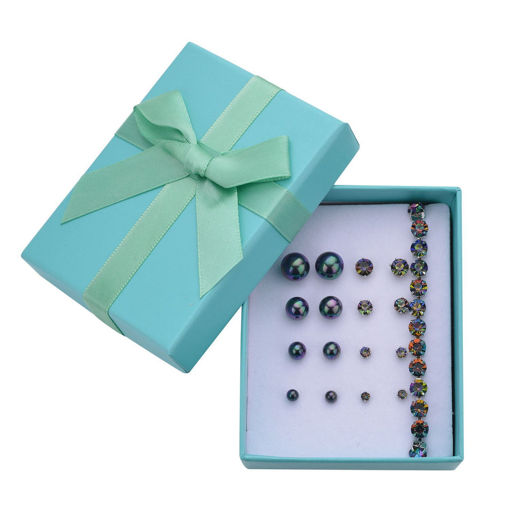 9 Piece Set - 4 Peacock Colour Shell Pearl Earrings, 4 Magic Colour Crystal Earrings and Tennis Bracelet (Size 8 + 1.5 Ext) 52.50 Ct._4428893