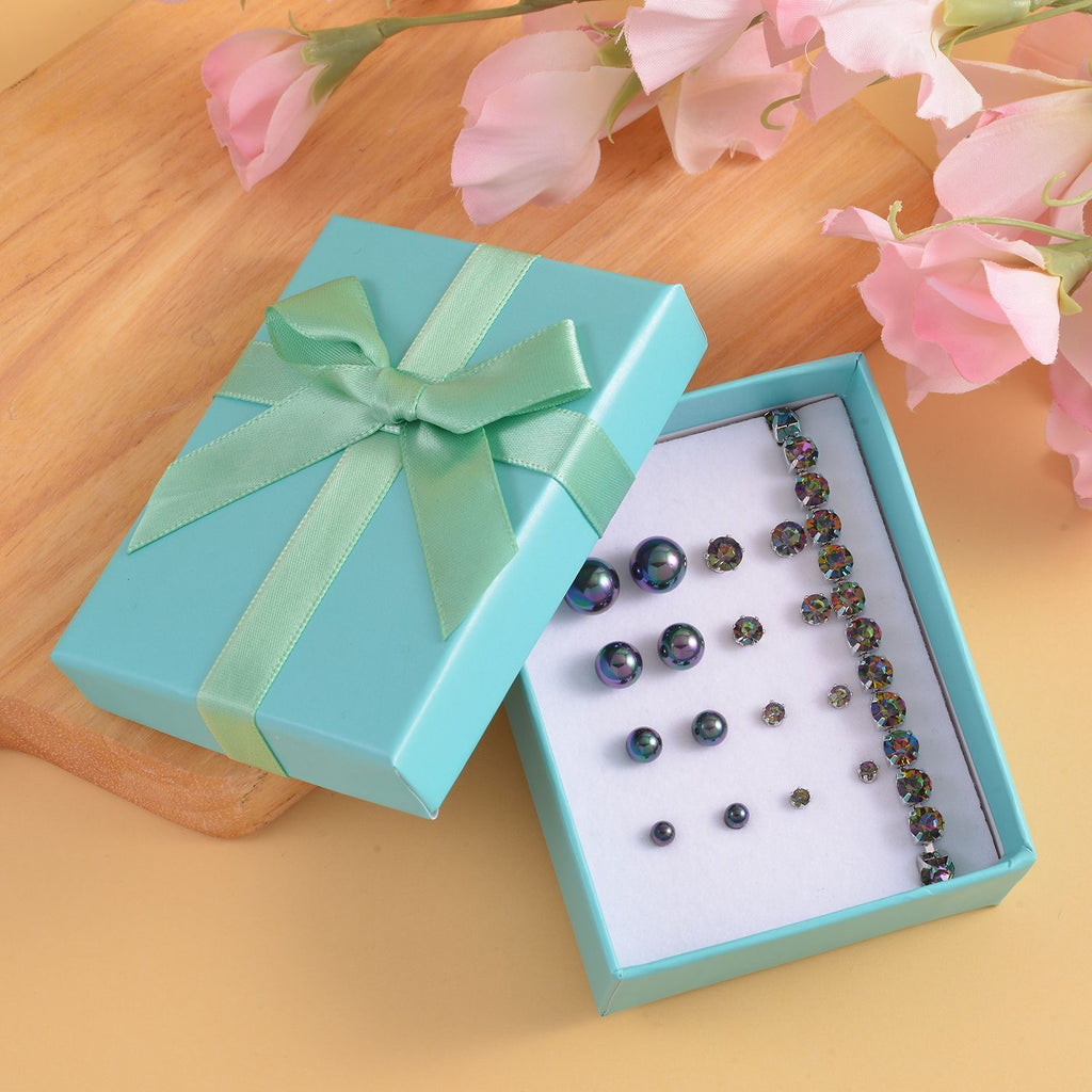 9 Piece Set - 4 Peacock Colour Shell Pearl Earrings, 4 Magic Colour Crystal Earrings and Tennis Bracelet (Size 8 + 1.5 Ext) 52.50 Ct._4428893_1