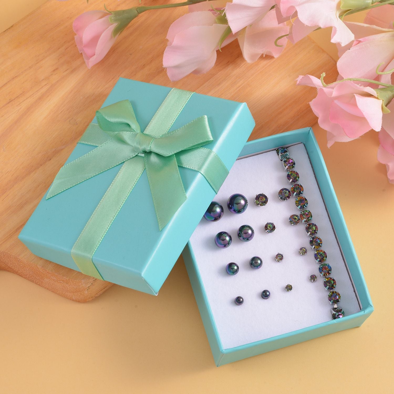 9 Piece Set - 4 Peacock Colour Shell Pearl Earrings, 4 Magic Colour Crystal Earrings and Tennis Bracelet (Size 8 + 1.5 Ext) 52.50 Ct. 4428893 1
