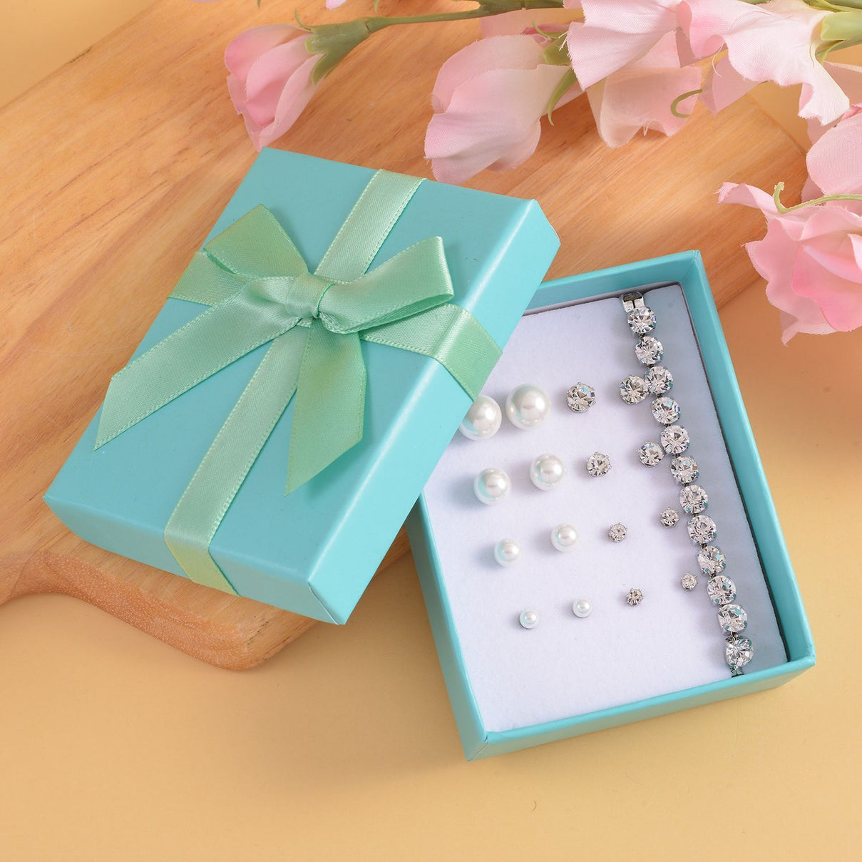 9 Piece Set - 4 White Colour Shell Pearl Earrings, 4 Magic Colour Crystal Earrings and Tennis Bracelet (Size 8 + 1.5 Ext) 52.50 Ct. 4428898 1