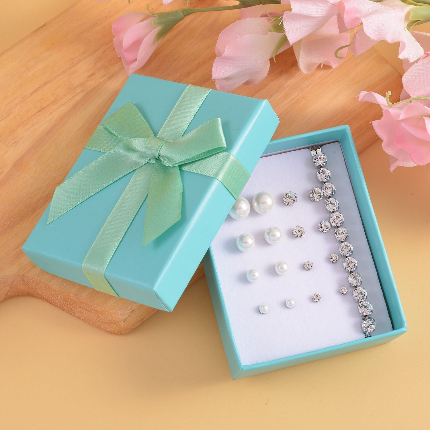9 Piece Set - 4 White Colour Shell Pearl Earrings, 4 Magic Colour Crystal Earrings and Tennis Bracelet (Size 8 + 1.5 Ext) 52.50 Ct. 4428898 1