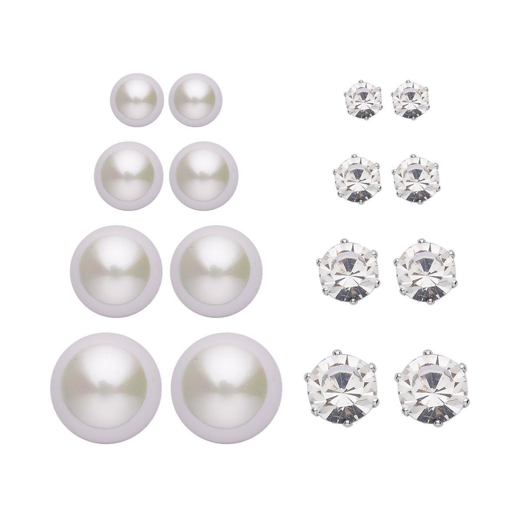 9 Piece Set - 4 White Colour Shell Pearl Earrings, 4 Magic Colour Crystal Earrings and Tennis Bracelet (Size 8 + 1.5 Ext) 52.50 Ct._4428898_3