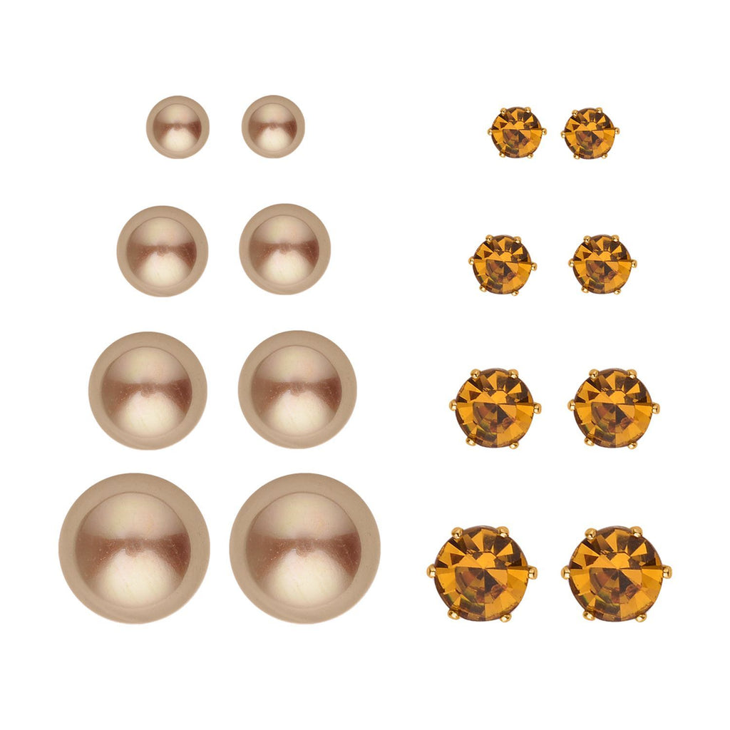 9 Piece Set - Peach Shell Pearl & Champagne Crystal Bracelet (Size 8 + 1.5 Ext) & Earring 52.50 Ct._4428901_3