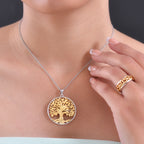 EverTrue 2 Piece Set - Ring (Size R) & Tree of Life Pendant with Chain (Size 20) in Yellow Gold Plated & Platinum Overlay_4430308_2