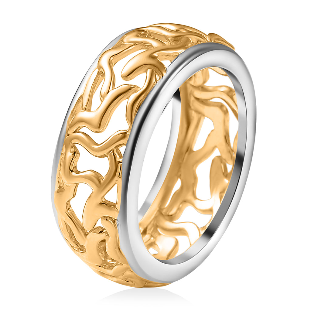 EverTrue 2 Piece Set - Ring (Size R) & Tree of Life Pendant with Chain (Size 20) in Yellow Gold Plated & Platinum Overlay_4430308_4