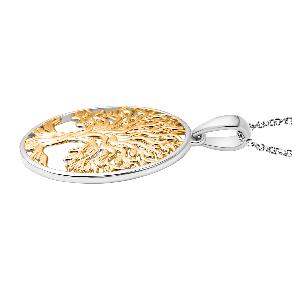 EverTrue 2 Piece Set of Band Ring &amp; Tree of Life Pendant with Chain (Size 20) in Yellow Gold Plated &amp; Platinum Overlay V32752982 8