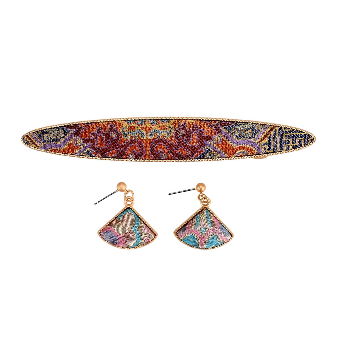 La Marey Signature Silk Multicolour Hairpins &amp; Push Back Earring Set V32539362 0