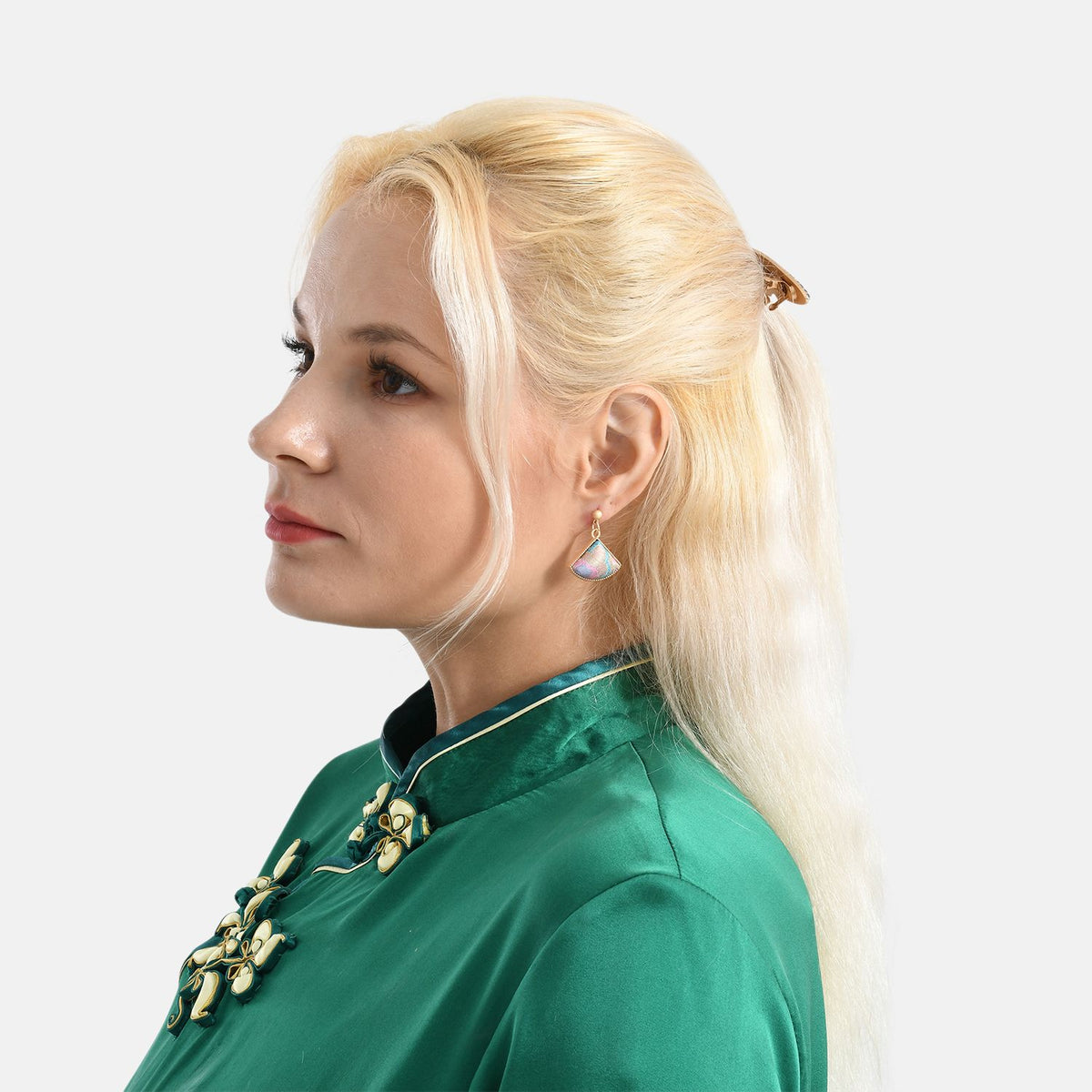 La Marey Signature Silk Multicolour Hairpins &amp; Push Back Earring Set V32539362 2