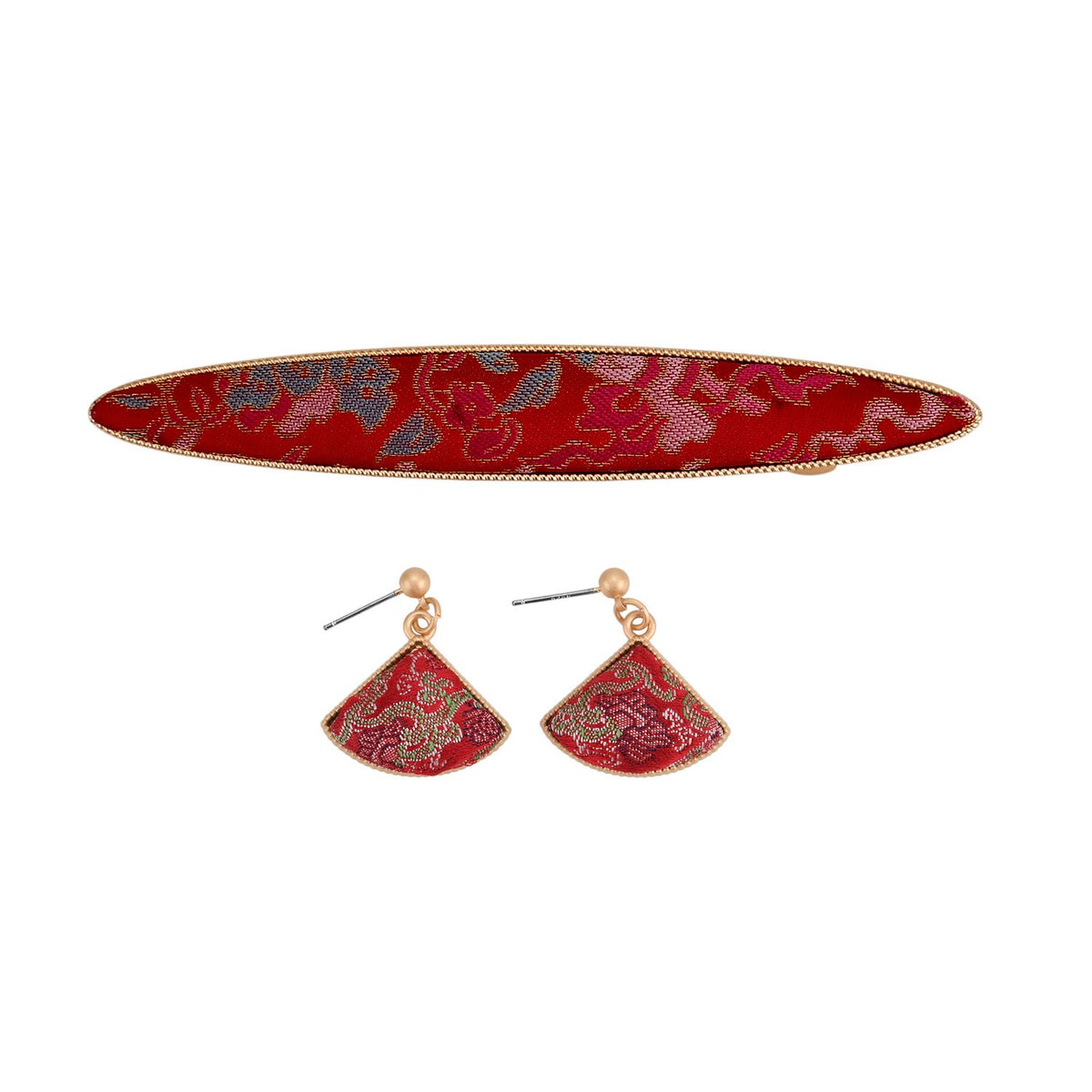 La Marey Signature Silk Multicolour Hairpins &amp; Push Back Earring Set V32524023 0