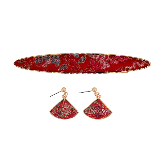 La Marey Signature Silk Multicolour Hairpins &amp; Push Back Earring Set 4430710 1