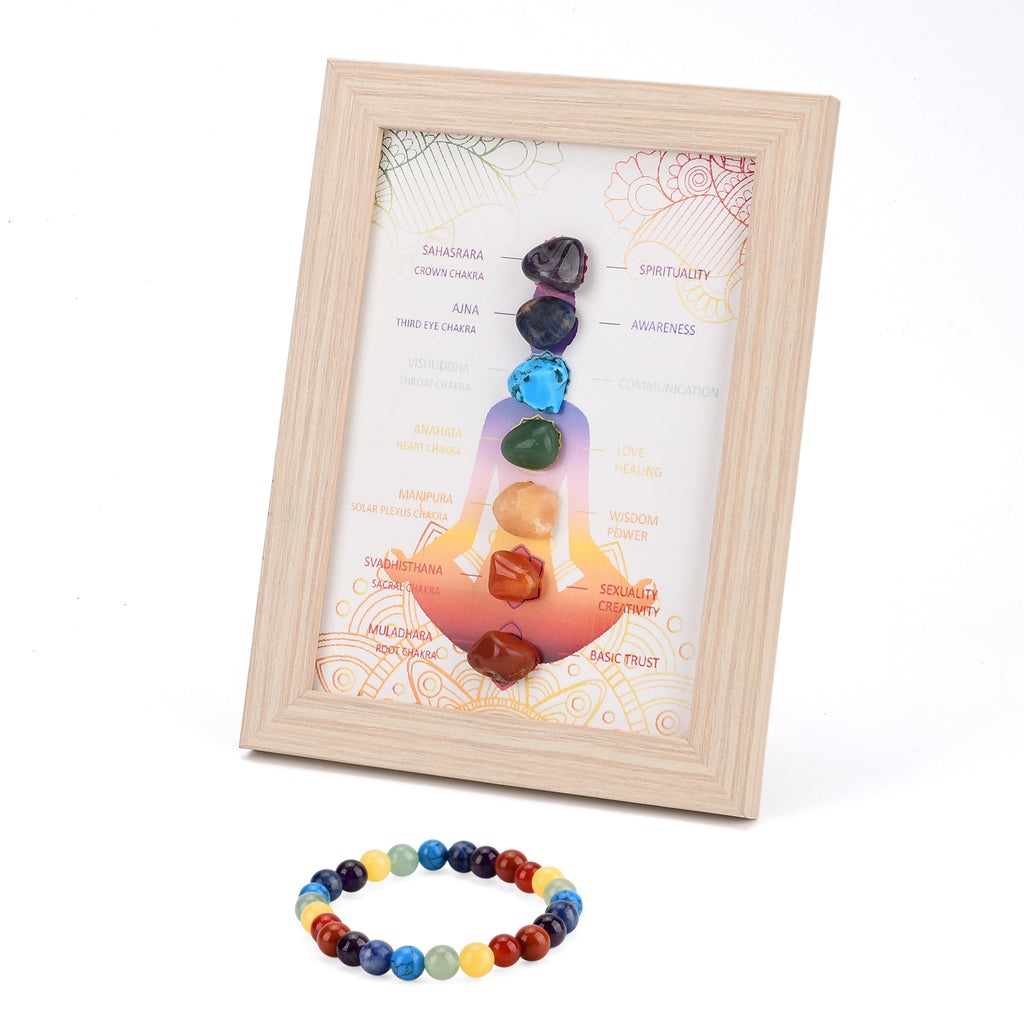 Multi-Gemstone 7 Chakra Healing Crystal Gift Set: Photo Case & Stretchable Bracelet (7.8-8 inch)_4430911