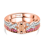 D'Joy Set of 2 - Pink Sapphire, Morganite & White Zircon Ring in 18K Vermeil Rose Gold Plated Sterling Silver 1.44 Ct, Silver Wt. 5.78 Gms._4432540