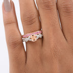 D'Joy Set of 2 - Pink Sapphire, Morganite & White Zircon Ring in 18K Vermeil Rose Gold Plated Sterling Silver 1.44 Ct, Silver Wt. 5.78 Gms._4432540_2