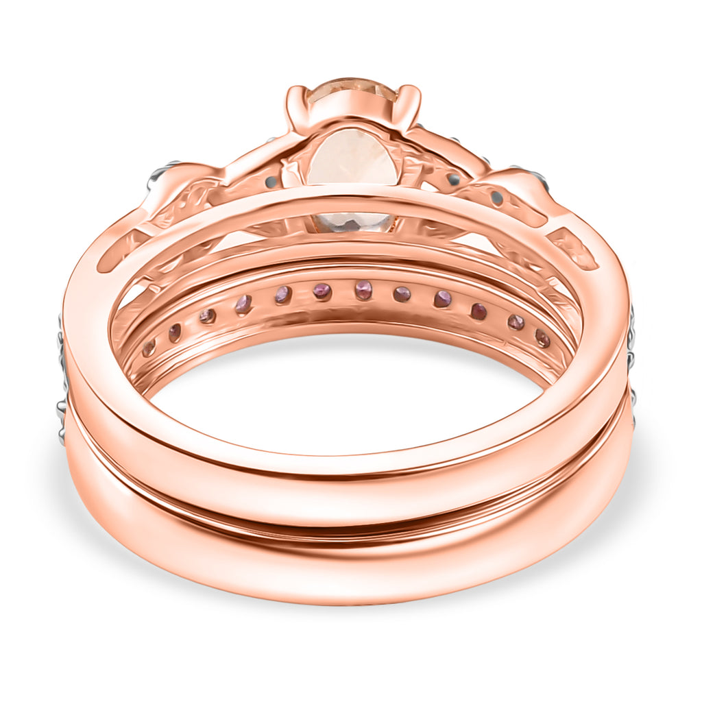 D'Joy Set of 2 - Pink Sapphire, Morganite & White Zircon Ring in 18K Vermeil Rose Gold Plated Sterling Silver 1.44 Ct, Silver Wt. 5.78 Gms._4432540_4