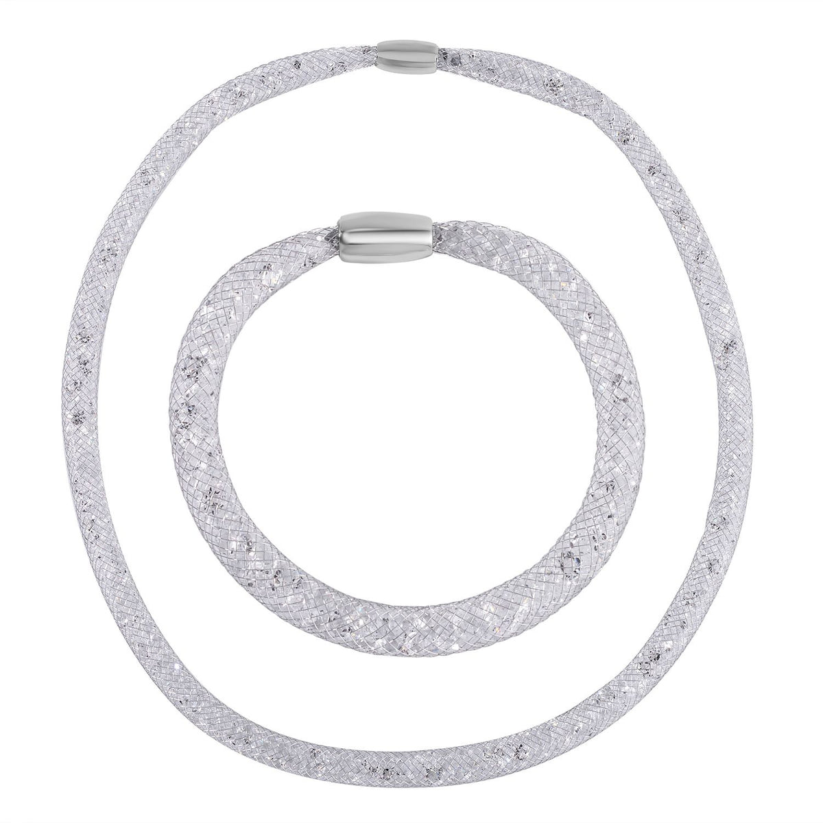 2 Piece Set - Sparkly White Crystal Necklace (Size - 20) and Bracelet (Size - 8) V32607728 0