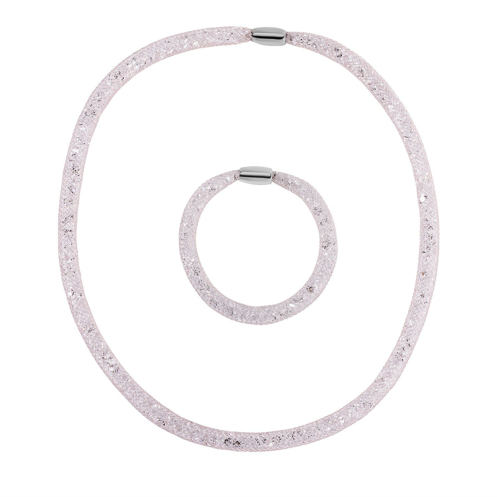 2 Piece Set - Sparkly White Crystal Necklace (Size - 20) and Bracelet (Size - 8)_4433149