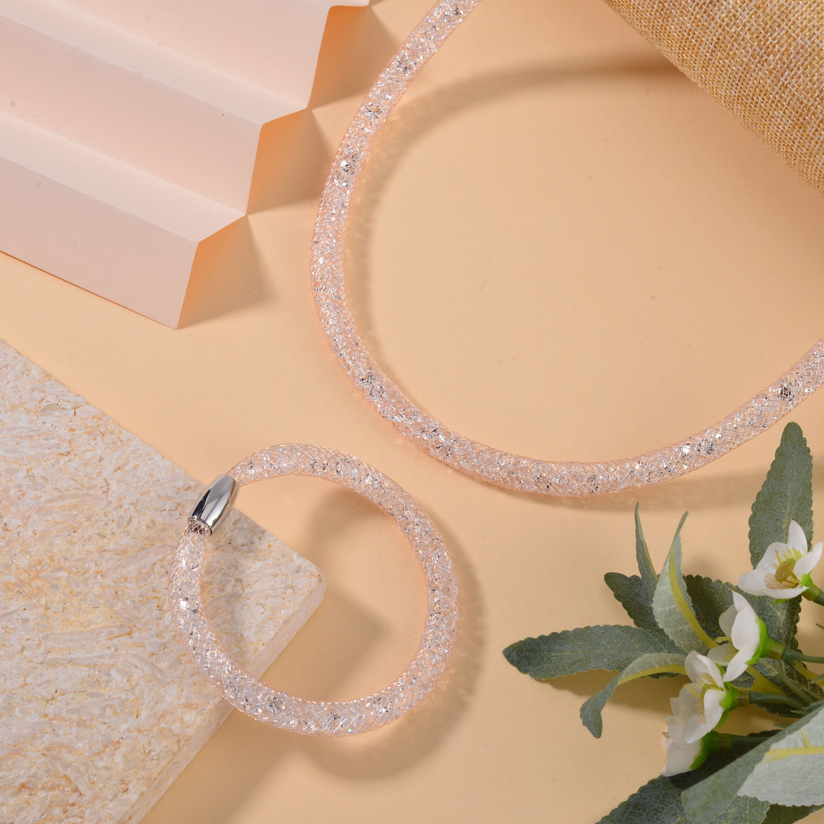 2 Piece Set - Sparkly White Crystal Necklace (Size - 20) and Bracelet (Size - 8) V32512501 2