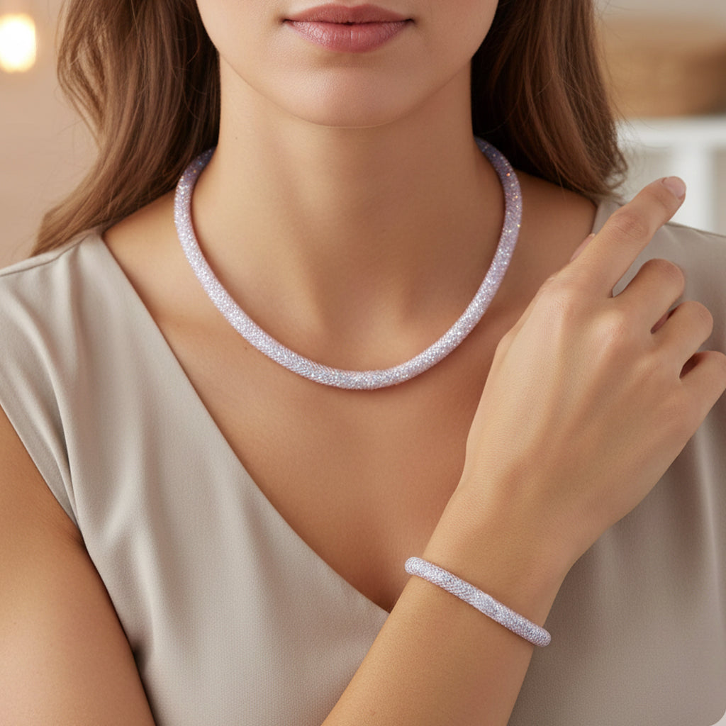 2 Piece Set - Sparkly White Crystal Necklace (Size - 20) and Bracelet (Size - 8) V32512501 3