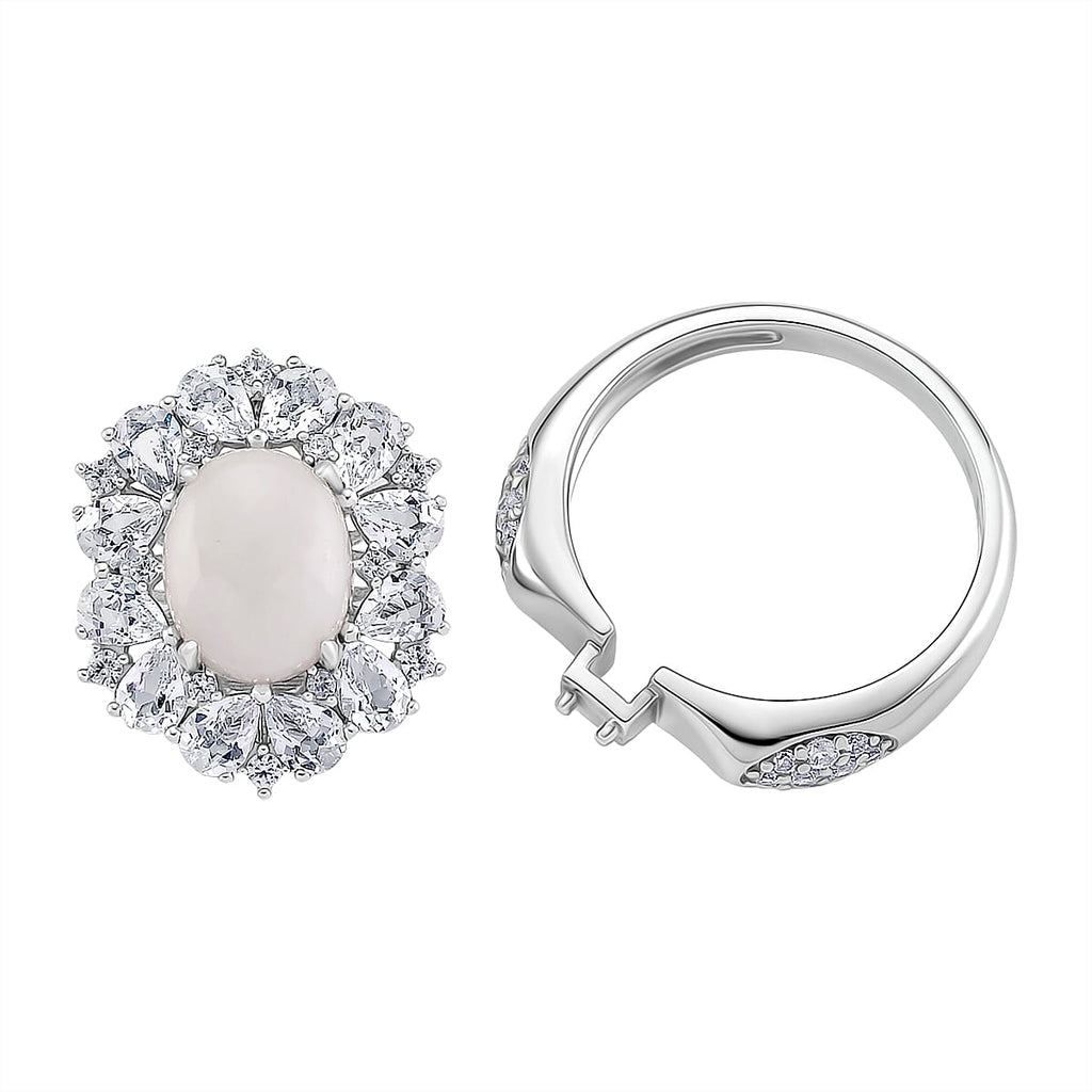 D'Joy White Jade & White Topaz Pendent with Chain (Size 18) & Ring in Rhodium Overlay Sterling Silver 6.81 Ct, Silver Wt. 8.55 Gms._4434935_5