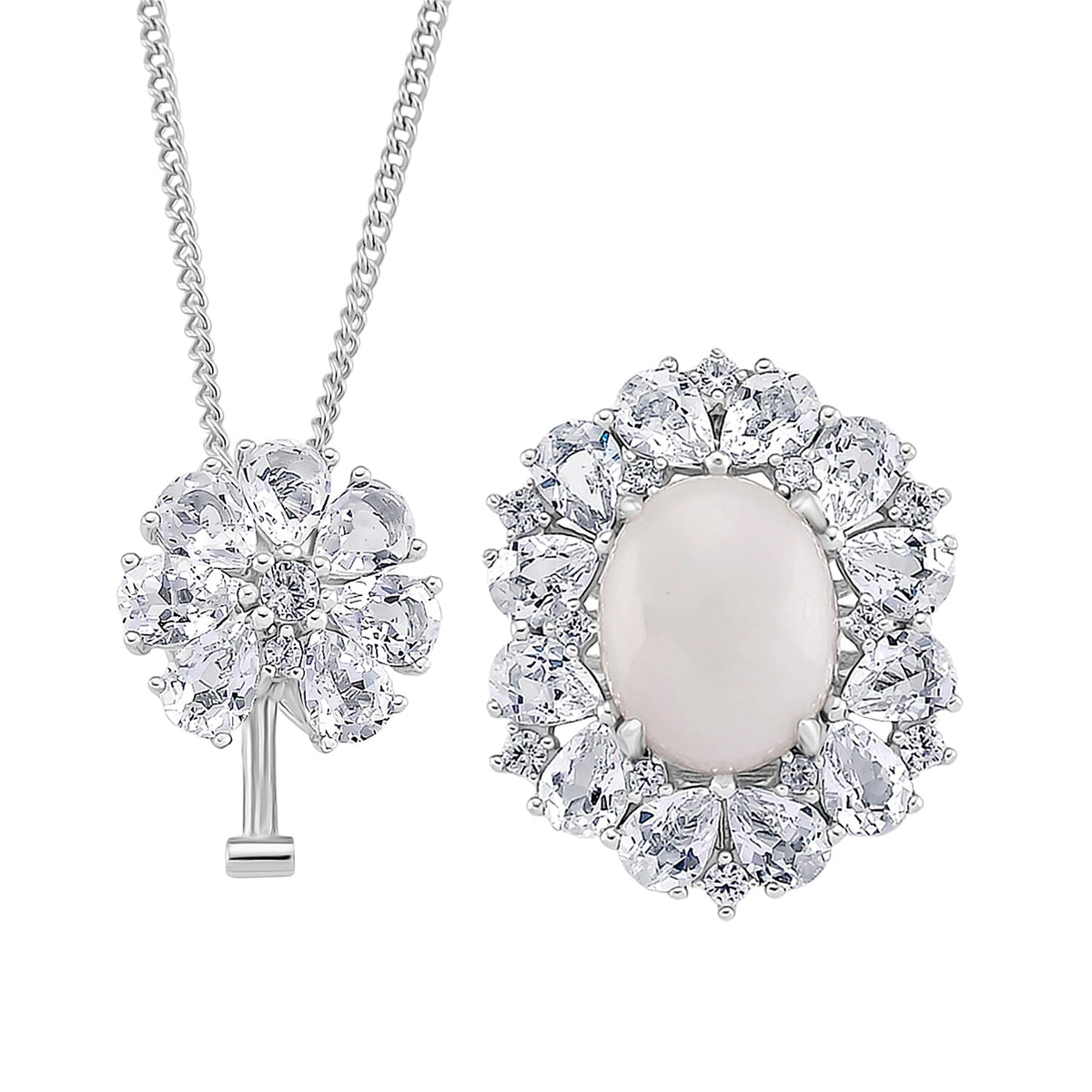 D'Joy White Jade &amp; White Topaz Pendent with Chain (Size 18) &amp; Ring in Rhodium Overlay Sterling Silver 6.81 Ct, Silver Wt. 8.55 Gms. 4434935 7