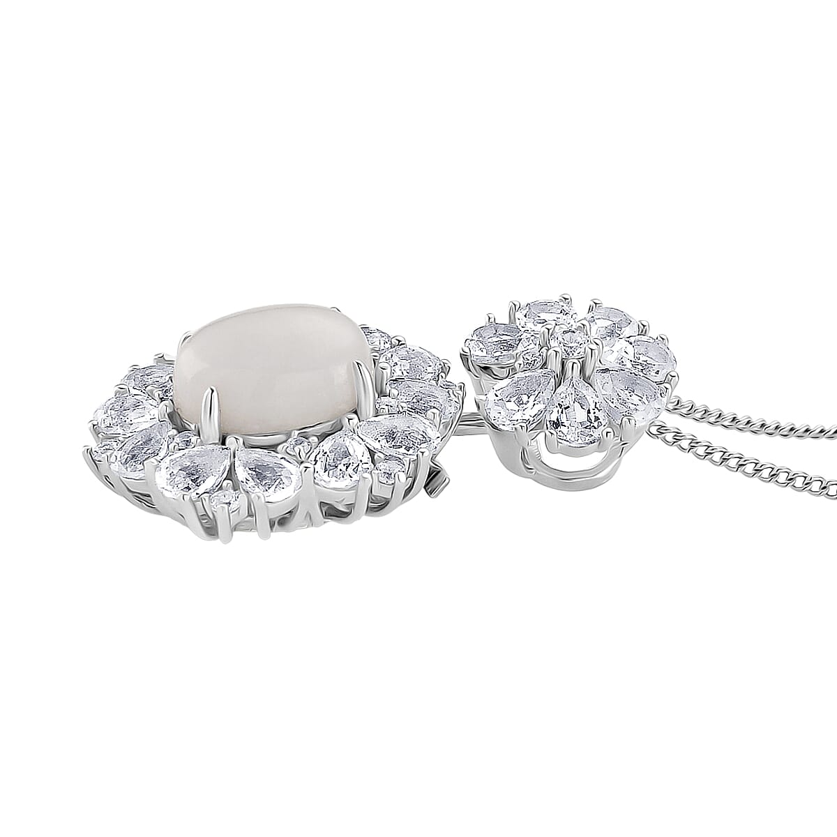 D'Joy White Jade &amp; White Topaz Pendent with Chain (Size 18) &amp; Ring in Rhodium Overlay Sterling Silver 6.81 Ct, Silver Wt. 8.55 Gms. 4434935 9
