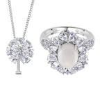 D'Joy White Jade & White Topaz Pendent with Chain (Size 18) & Ring in Rhodium Overlay Sterling Silver 6.81 Ct, Silver Wt. 8.55 Gms._4434943