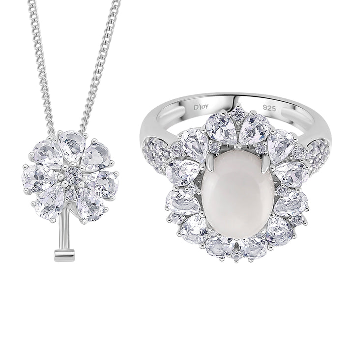 D'Joy White Jade &amp; White Topaz Pendent with Chain (Size 18) &amp; Ring in Rhodium Overlay Sterling Silver 6.81 Ct, Silver Wt. 8.55 Gms. 4434943 1