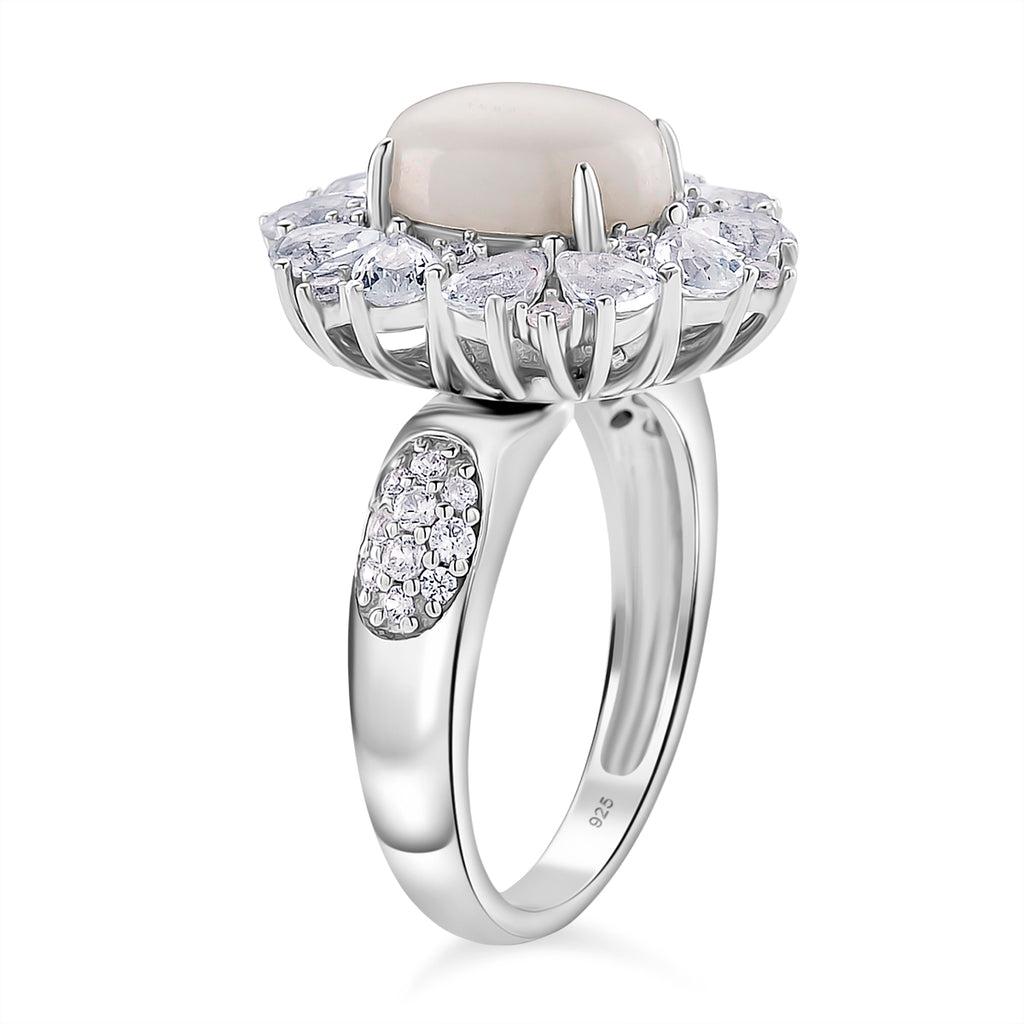 D'Joy White Jade & White Topaz Pendent with Chain (Size 18) & Ring in Rhodium Overlay Sterling Silver 6.81 Ct, Silver Wt. 8.55 Gms._4434943_3