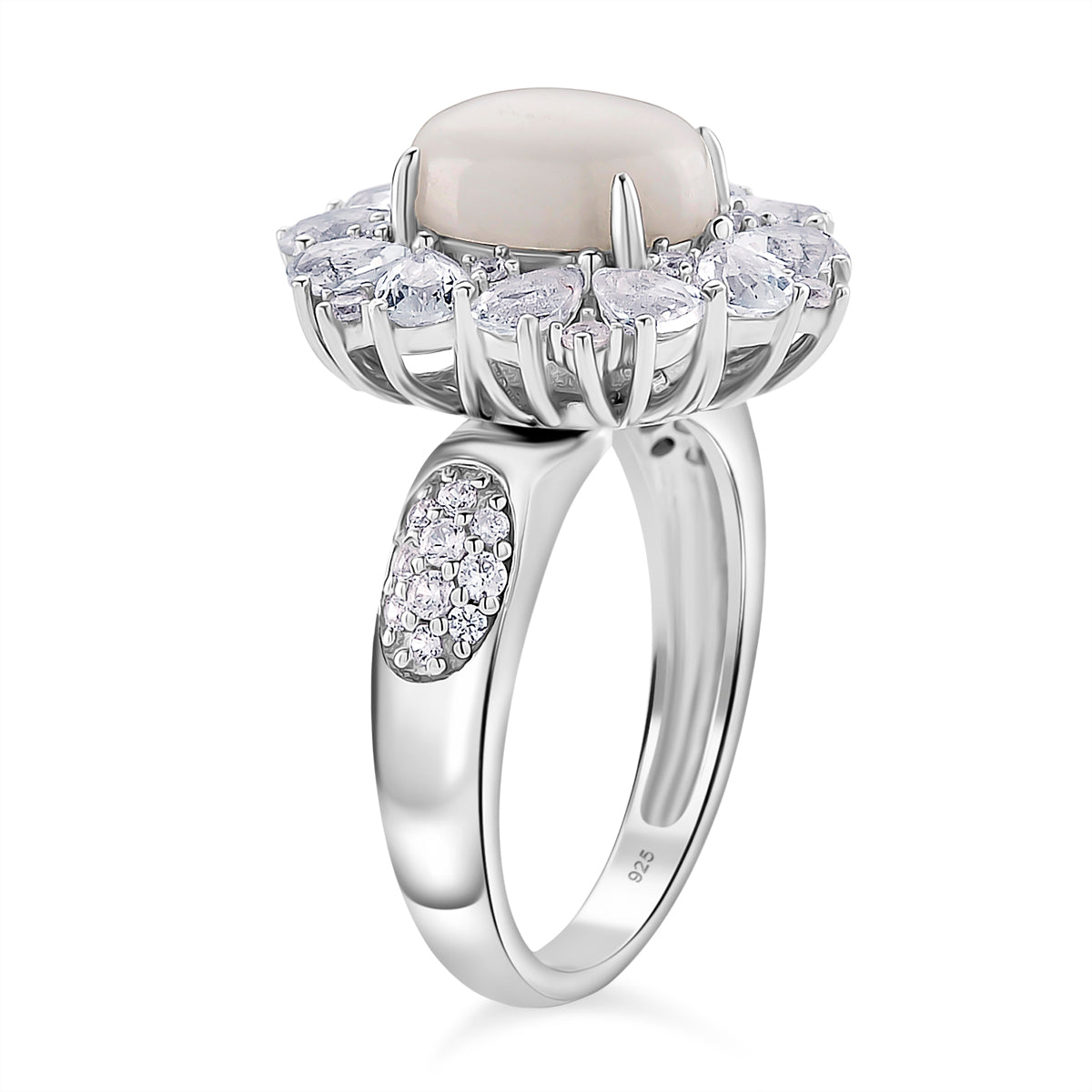 D'Joy White Jade &amp; White Topaz Pendent with Chain (Size 18) &amp; Ring in Rhodium Overlay Sterling Silver 6.81 Ct, Silver Wt. 8.55 Gms. 4434943 4