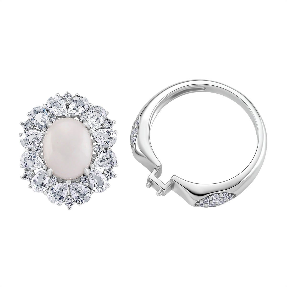 D'Joy White Jade &amp; White Topaz Pendent with Chain (Size 18) &amp; Ring in Rhodium Overlay Sterling Silver 6.81 Ct, Silver Wt. 8.55 Gms. 4434943 6