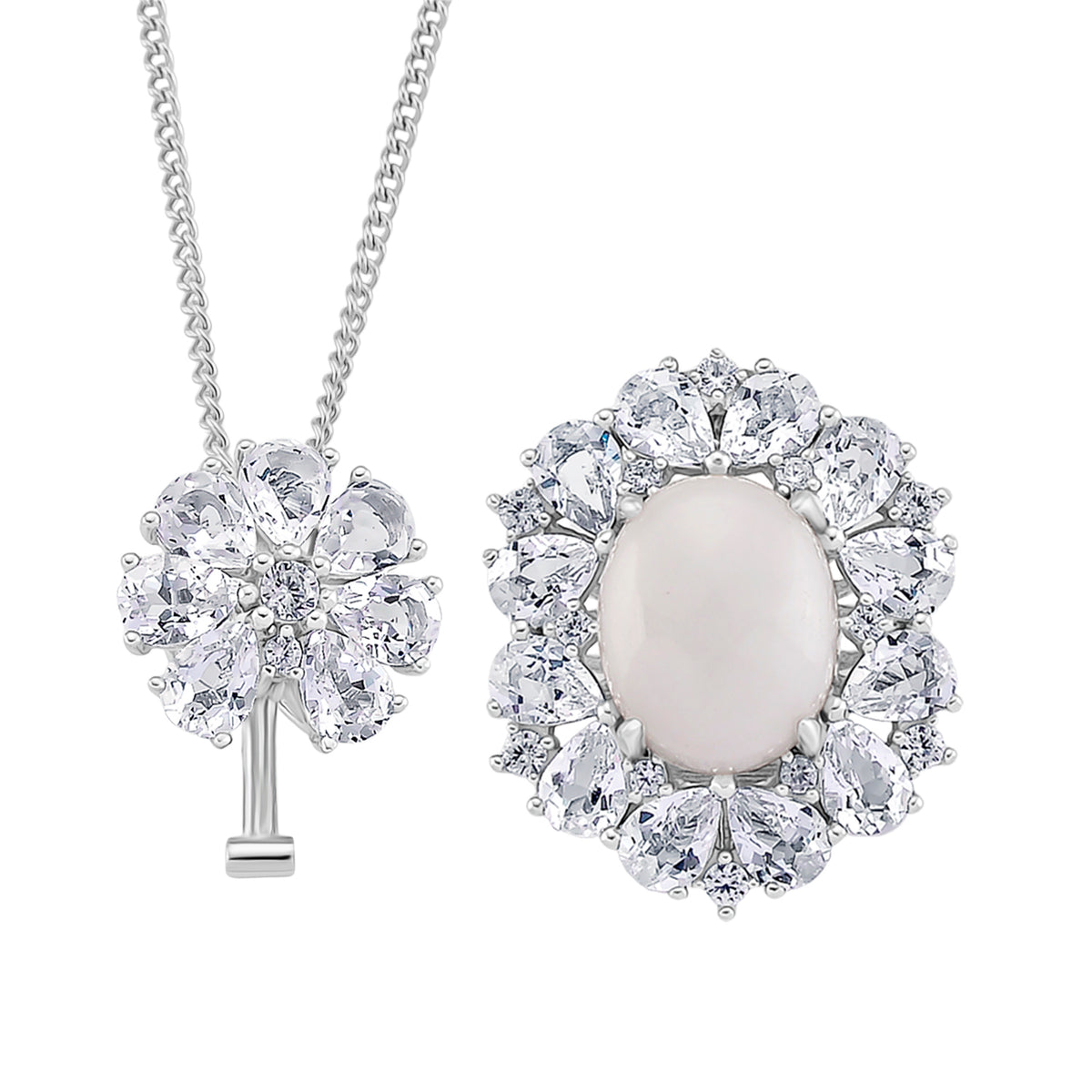 D'Joy White Jade &amp; White Topaz Pendent with Chain (Size 18) &amp; Ring in Rhodium Overlay Sterling Silver 6.81 Ct, Silver Wt. 8.55 Gms. 4434943 7