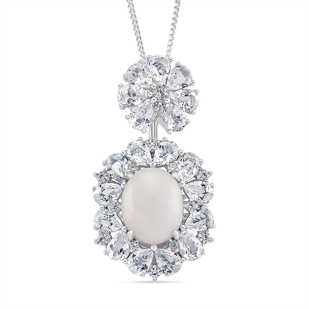 D'Joy White Jade & White Topaz Pendent with Chain (Size 18) & Ring in Rhodium Overlay Sterling Silver 6.81 Ct, Silver Wt. 8.55 Gms._4434943_7