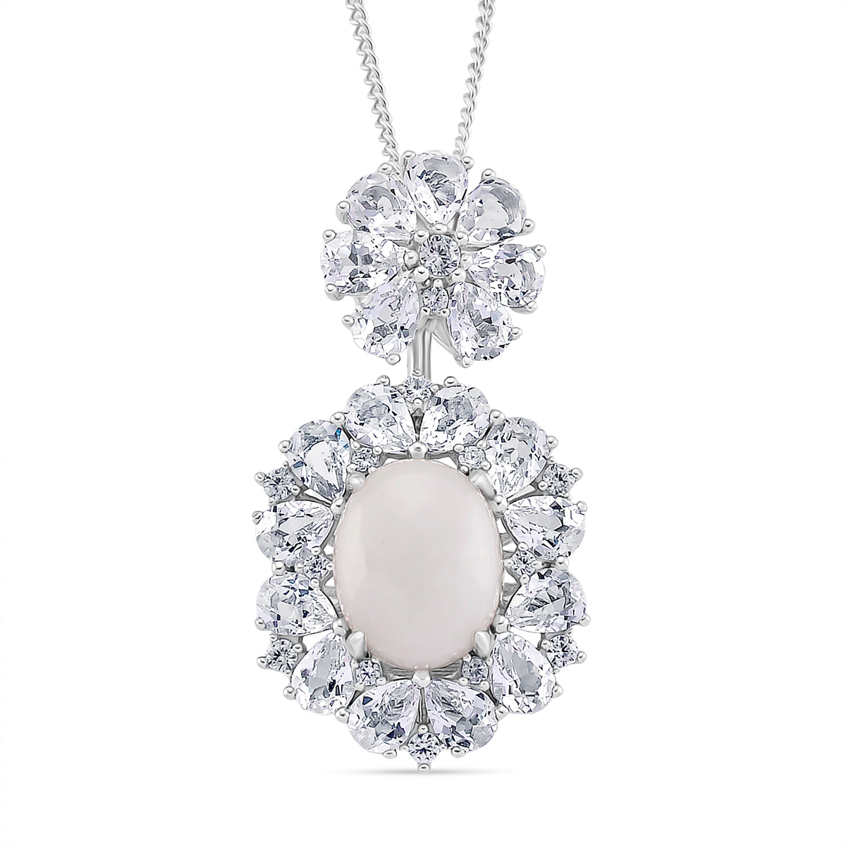 D'Joy White Jade &amp; White Topaz Pendent with Chain (Size 18) &amp; Ring in Rhodium Overlay Sterling Silver 6.81 Ct, Silver Wt. 8.55 Gms. 4434943 8