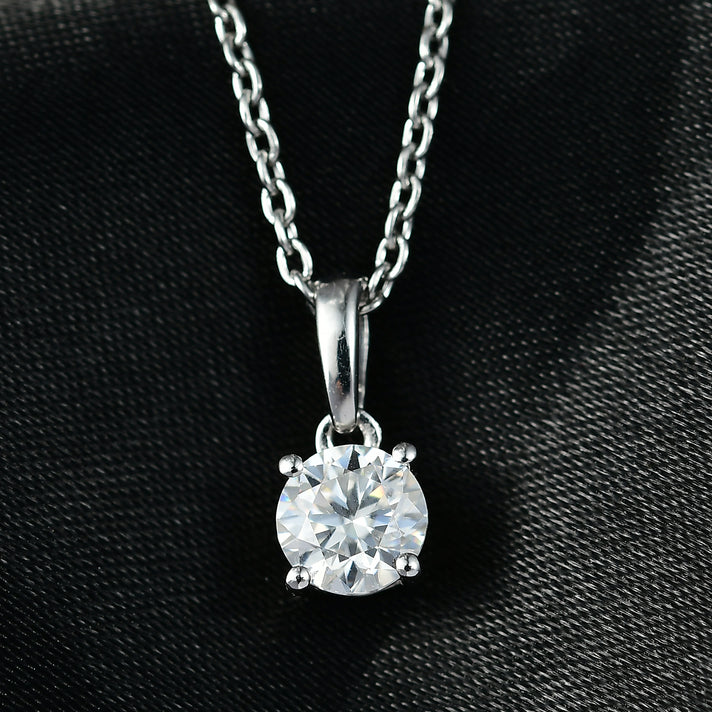 Royal Bali Collection - D'Joy Moissanite Solitaire Pendant in Platinum Overlay Sterling Silver with Chain (Size 20) 4435030 2