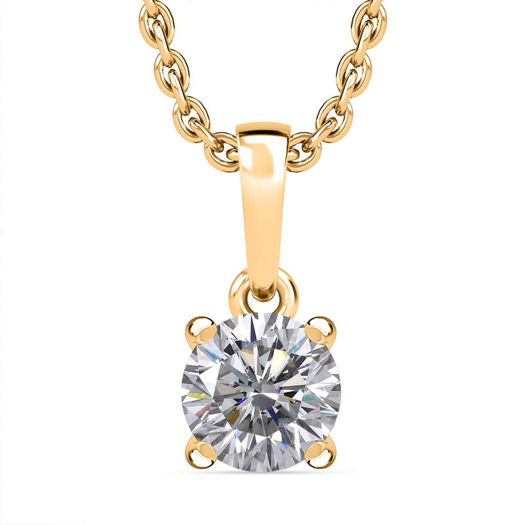 Royal Bali Collection - D'Joy Moissanite Solitaire Pendant in Yellow Gold Plated Sterling Silver with Chain (Size 20)_4435033