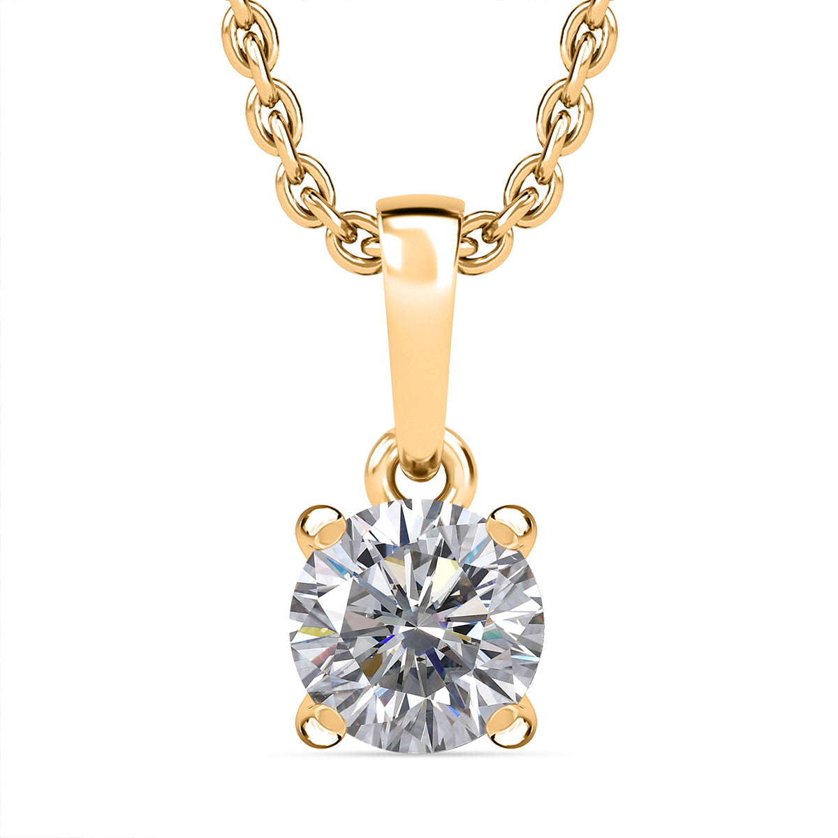 D'Joy Moissanite Solitaire Pendant in Yellow Gold Plated Sterling Silver with Chain (Size 20) 4435033 0