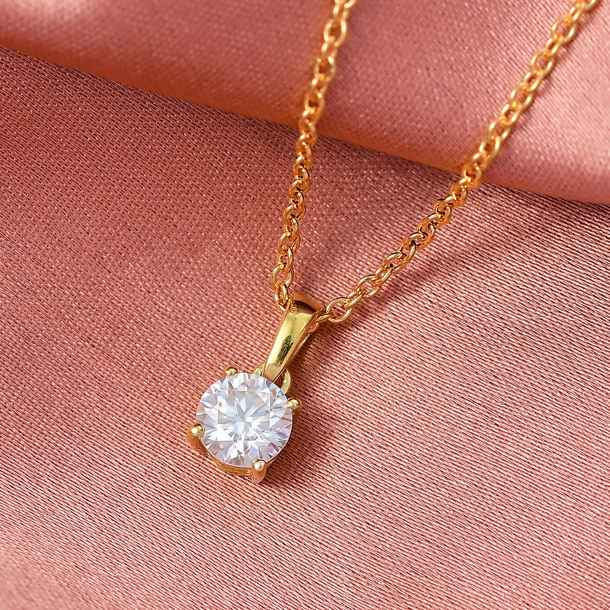 D'Joy Moissanite Solitaire Pendant in Yellow Gold Plated Sterling Silver with Chain (Size 20) 4435033 2