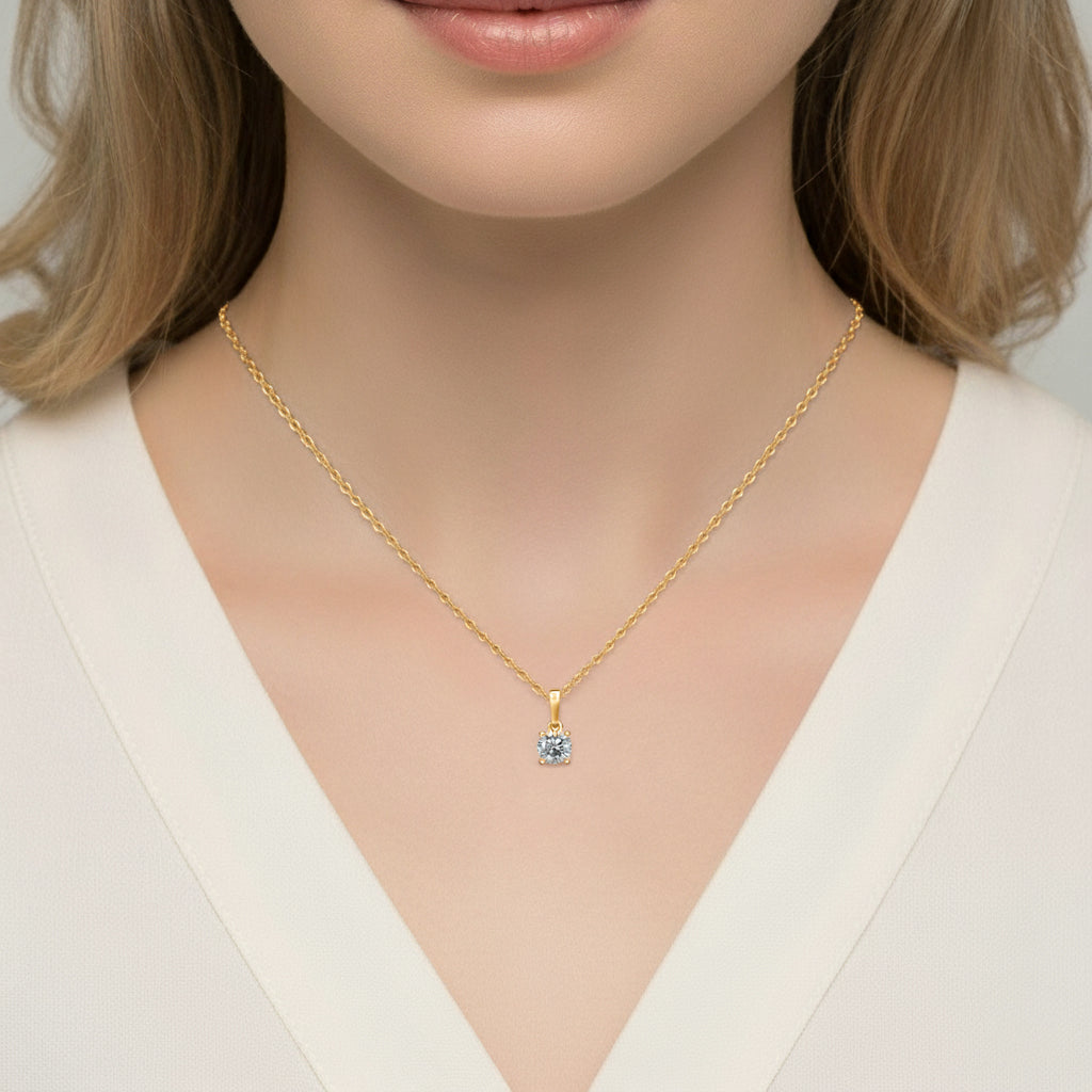 Royal Bali Collection - D'Joy Moissanite Solitaire Pendant in Yellow Gold Plated Sterling Silver with Chain (Size 20)_4435033_2