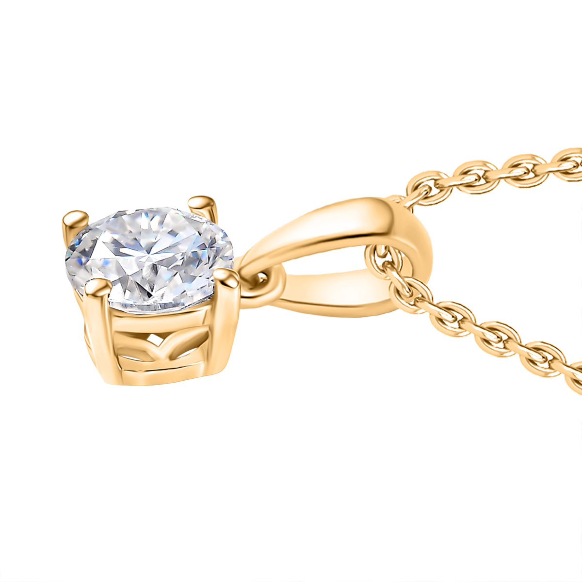 D'Joy Moissanite Solitaire Pendant in Yellow Gold Plated Sterling Silver with Chain (Size 20) 4435033 4
