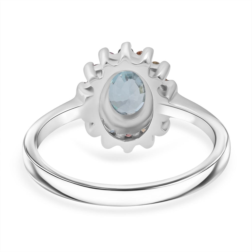3 Piece Set - D'Joy Blue Zircon & Multi Sapphire Ring (Size - O), Pendant and Earring in Rhodium Overlay Sterling Silver 7.74 Ct._4436467_4