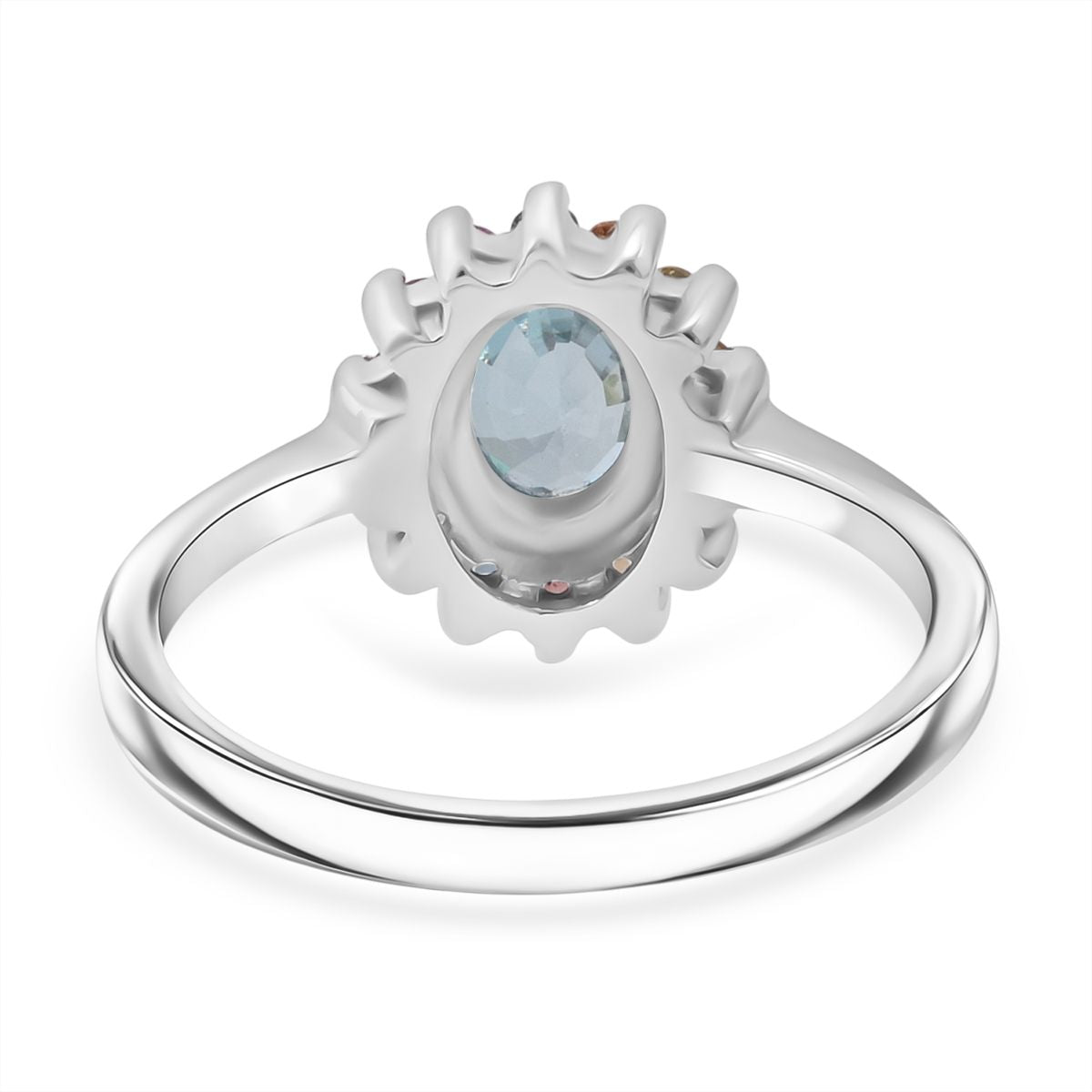 3 Piece Set - Blue Zircon, Multi Sapphire Halo Ring, Pendant and Earring in Rhodium Overlay Sterling Silver 7.74 Ct. V32522382 5
