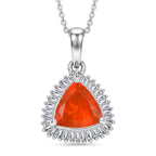 D'Joy Fire Opal & Natural White Diamond Halo Pendant with Chain (Size 20) in Rhodium Overlay Sterling Silver 1.54 Ct._4436561